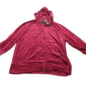 SOHO WOMAN Velour Zip Hoodie‎ Burgundy Red 2X Plus Size Pockets Long Sleeve NWT